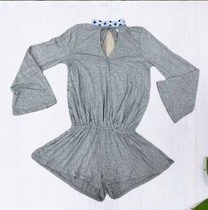 New! Vintage Havana Heather Gray Long Sleeve Comfy High Neck Seed Bead Romper